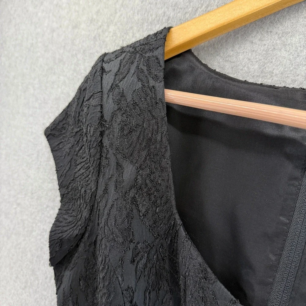 Hampton Nites Vintage 90s Black Lace Silver Brocade Rhinestone Cap Sleeve Blouse - Picture 5 of 14